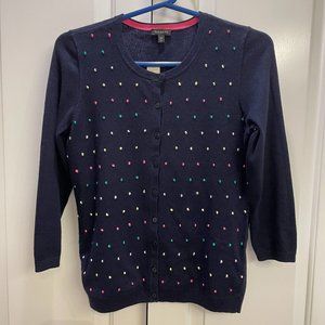 NWT Talbots Navy Cardigan Sweater, Embroidery, Cotn-Rayon-Nylon, 3/4 Sleeve, XS